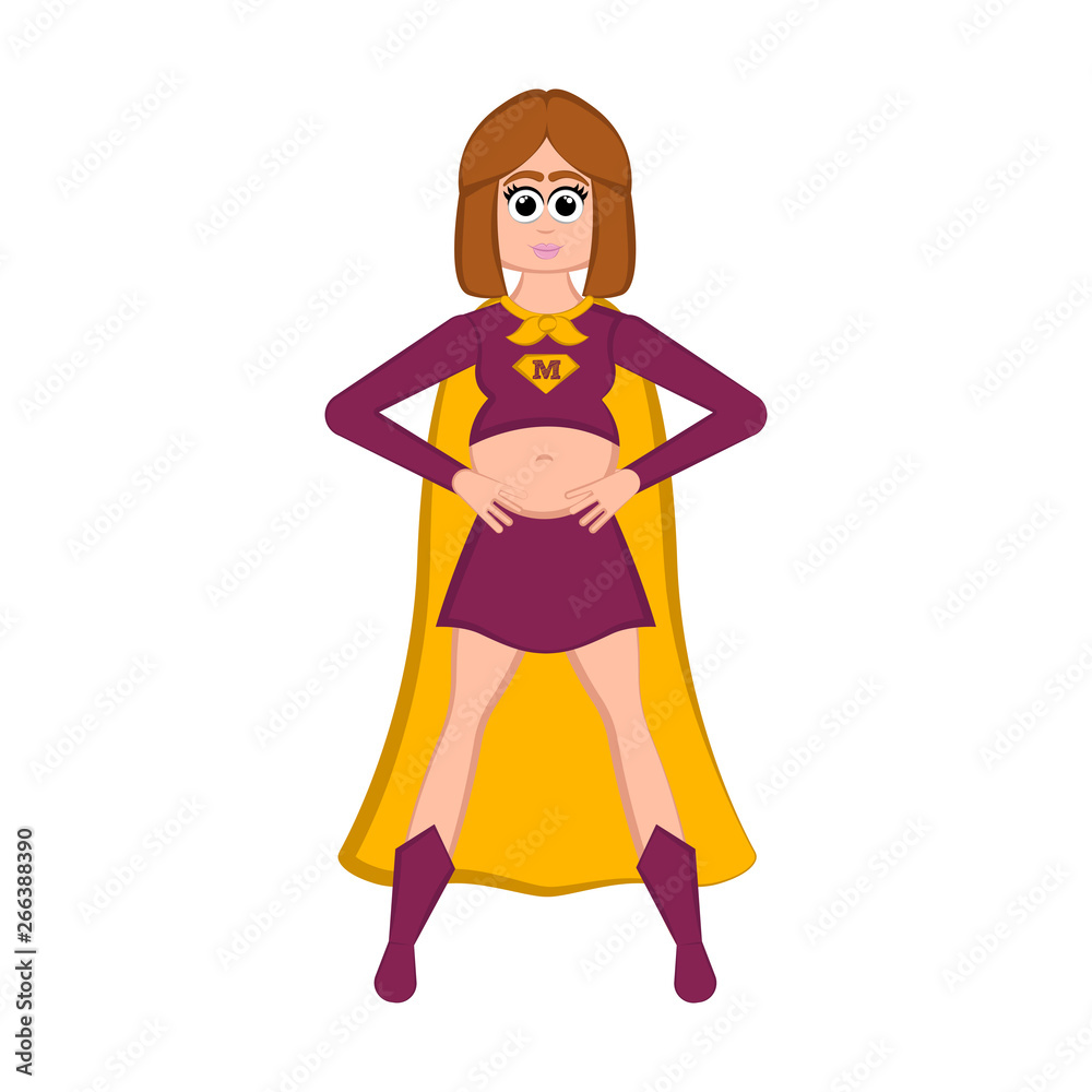 Pregnant woman as super girl with a costume - Vector Pregnant woman as super girl with a costume - Vector