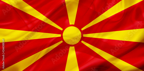 Macedonia country flag on silk or silky waving texture