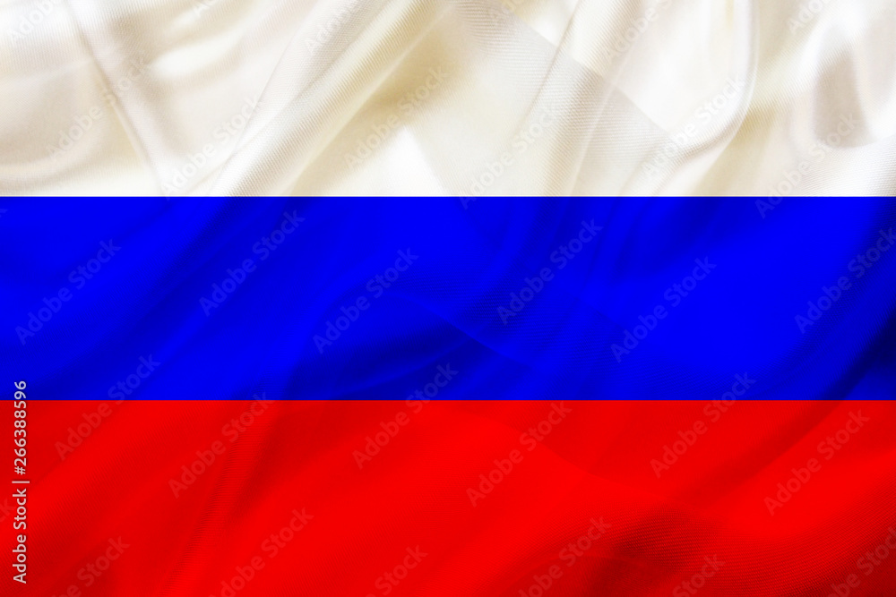Fototapeta premium Russia country flag on silk or silky waving texture