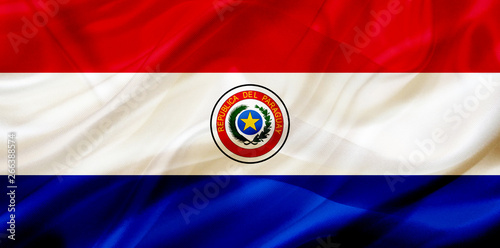 Paraguay country flag on silk or silky waving texture