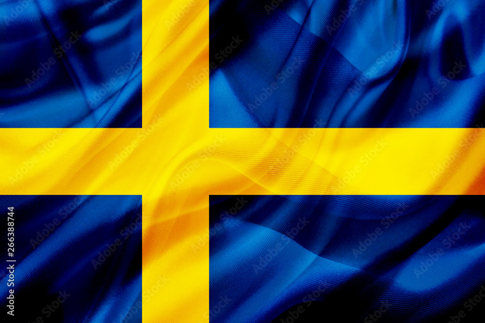 Sweden country flag on silk or silky waving texture Sweden country flag on silk or silky waving texture