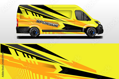 Van vector car wrap  truck  bus  racing  car service. Abstract graphic background graphics