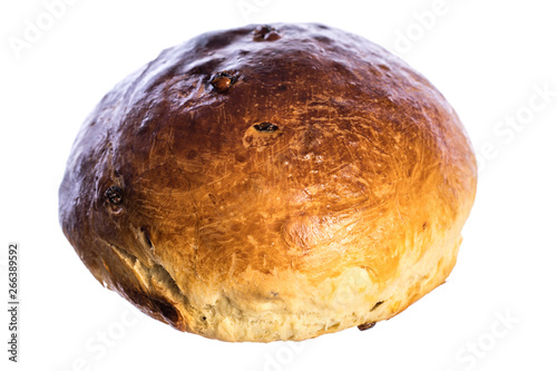 homemade austrian easter bread - Osterbrot with raisins isolated on white background from above photo
