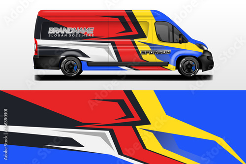 Van vector car wrap  truck  bus  racing  car service. Abstract graphic background graphics
