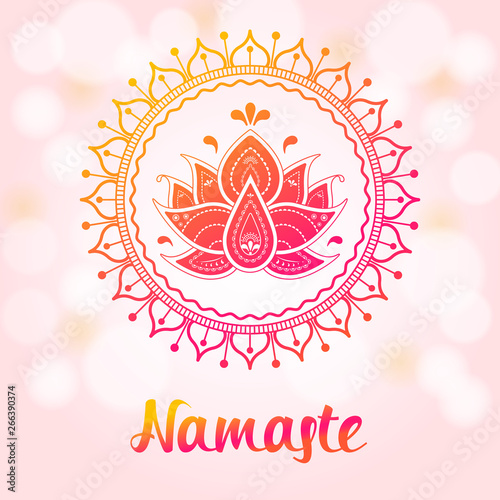 Ornamental mandala and namaste word. Folk and boho cute illustration print