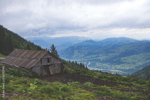 Shack on a mountain in the forest