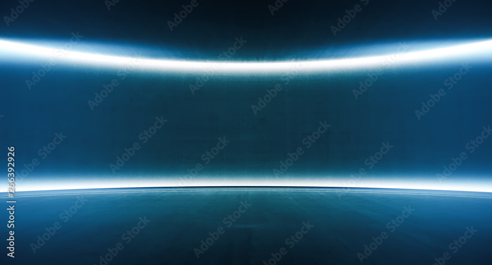 Glowing light blank space with wall . Abstract neon background. 3d rendering