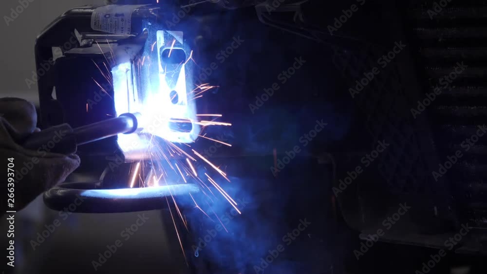 Automotive repair welding on a truck frame rail end Automotive repair welding on a truck frame rail end