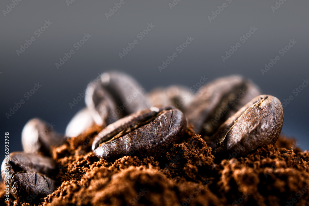 Obraz premium coffee beans on a dark blue background