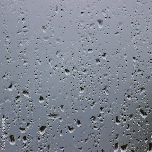 Raindrops on wet glass, gray texture for background