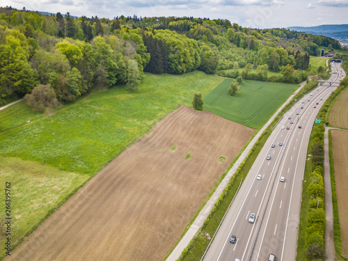 Aerial view of highway in Switzerland