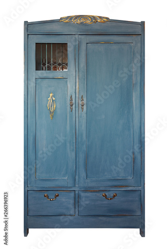 Vintage wardrobe, old furniture. Shabby style interior, furniture from rustic chalk paint.