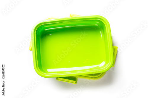 Foto Green lunch box on white.