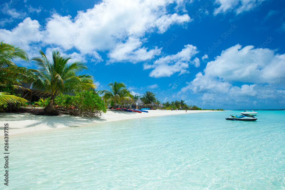tropical Maldives island with white sandy beach and sea tropical Maldives island with white sandy beach and sea