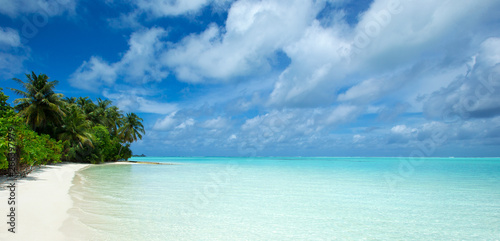 Beautiful tropical Maldives island with beach   sea   and blue sky for nature holiday vacation background concept
