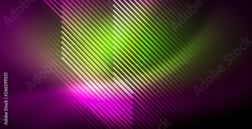 Fototapeta Naklejka Na Ścianę i Meble -  Neon glowing lines, magic energy space light concept, abstract background wallpaper design