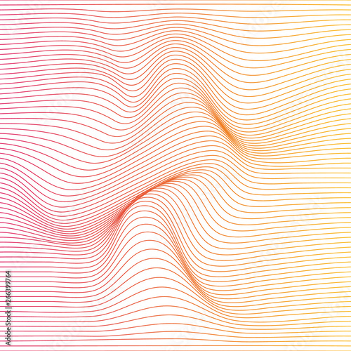 Wave distorted texture of color gradation. Abstract dynamical rippled surface. Vector stripe deformation background.