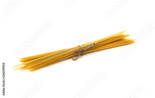 Spaghetti on a white background. Pasta closeup on a white background.