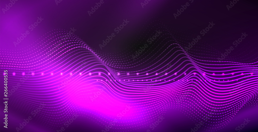 Glowing abstract wave on dark, shiny motion, magic space light. Techno abstract background Glowing abstract wave on dark, shiny motion, magic space light. Techno abstract background