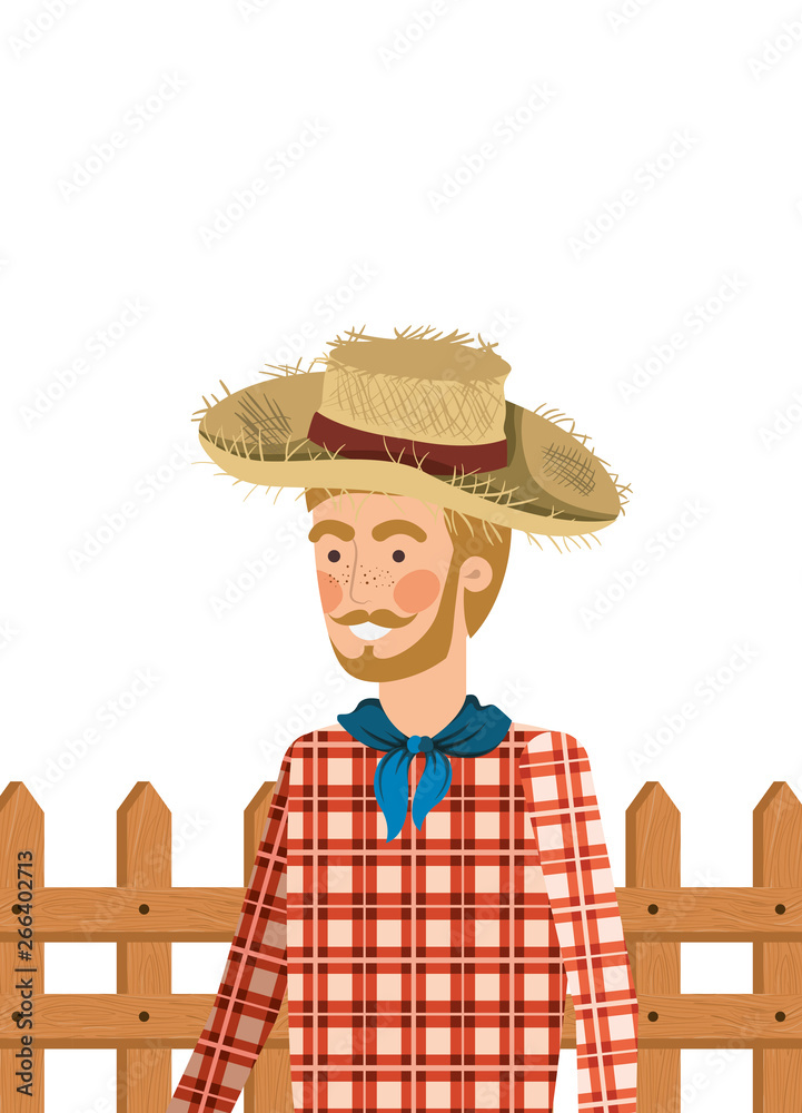 man farmer with straw hat and near background