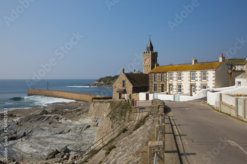 Porthleven Cornwall view of Cliff road towards the harbour wall photo