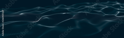 Musical wave of particles. Sound structural connections. Abstract background with a wave of luminous particles. Wave 3d