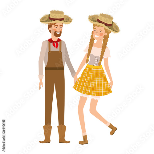 farmers couple dancing with straw hat