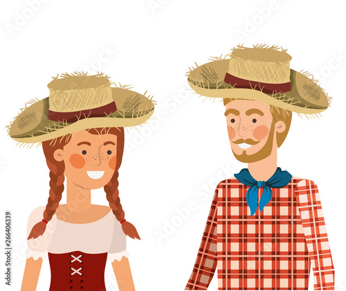 farmers couple talking with straw hat