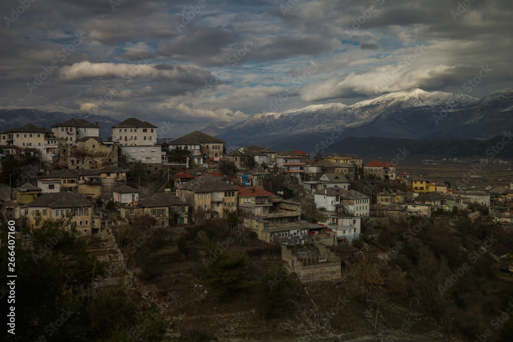 panoramic view of the city gjirokaster, albania