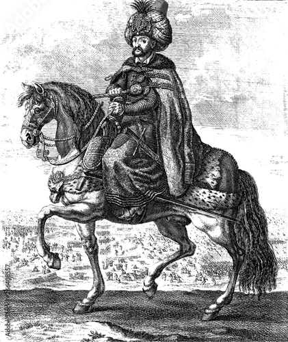 Canvas Print Ottoman Sultan riding a horse, vintage engraving