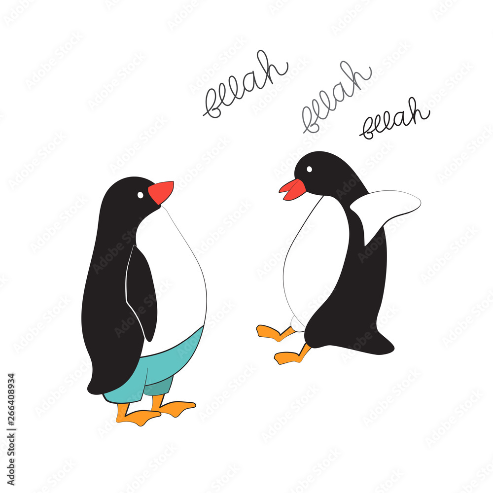 Obraz premium Vector illustration of penguin in comic style. Cool sticker for cover, poster, diary, notebook, case or fabric. Original funny drawings for prints.