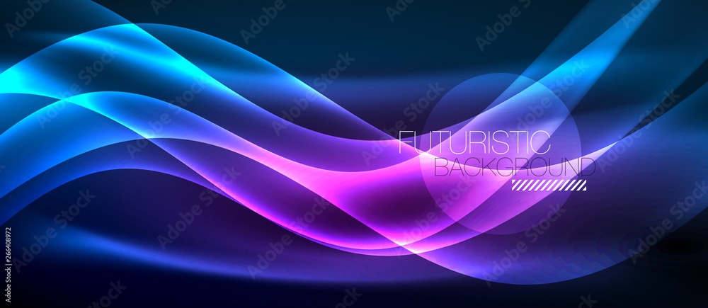 Glowing abstract wave on dark, shiny motion, magic space light. Techno abstract background Glowing abstract wave on dark, shiny motion, magic space light. Techno abstract background