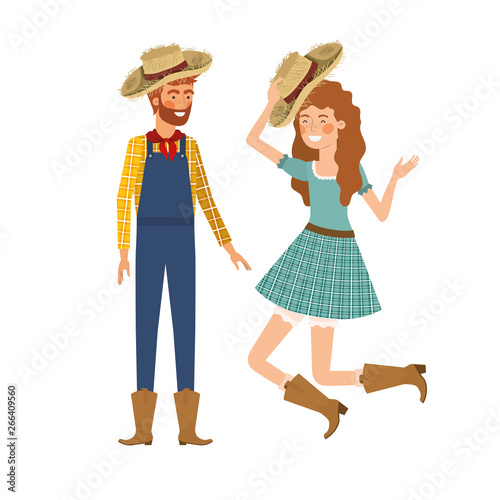 farmers couple dancing with straw hat