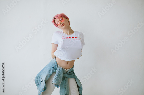 Portrait of woman with color hair