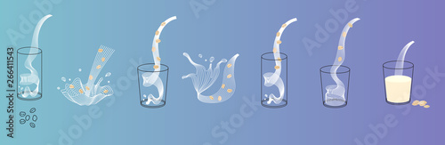 Vector glass of oat milk with flakes