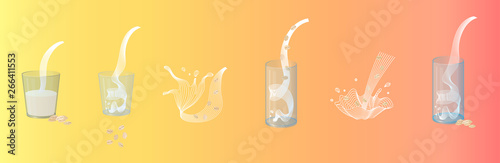 Vector glass of oat milk with flakes