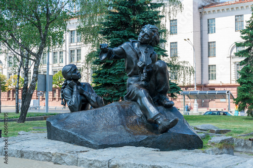 bronze figures from yakub kolas poems in minsk, belarus photo