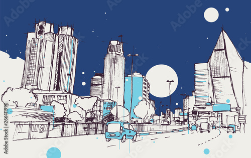 Drawing sketch illustration of Levent district, Istanbul