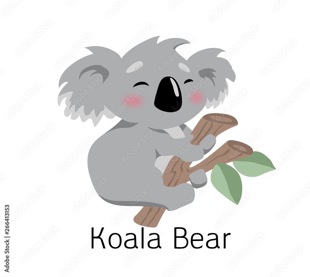 Koala cute bear. Illustration kid, an Australian animal, sitting.