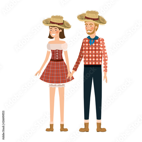 farmers couple talking with straw hat