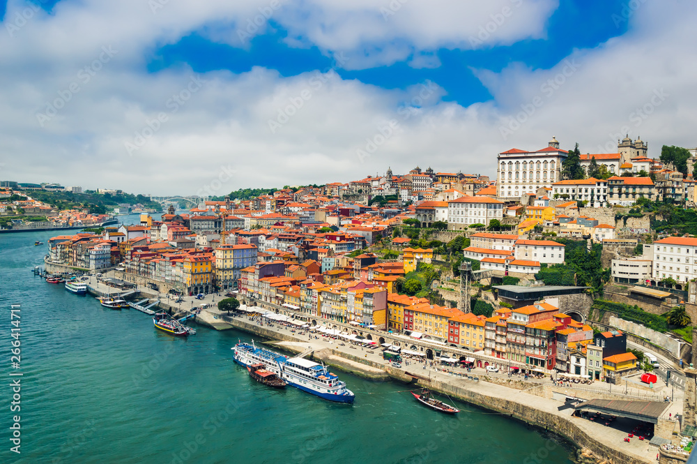 Porto, Portugal: Promenade in Cais de Ribeira along Duoro river in Porto old town