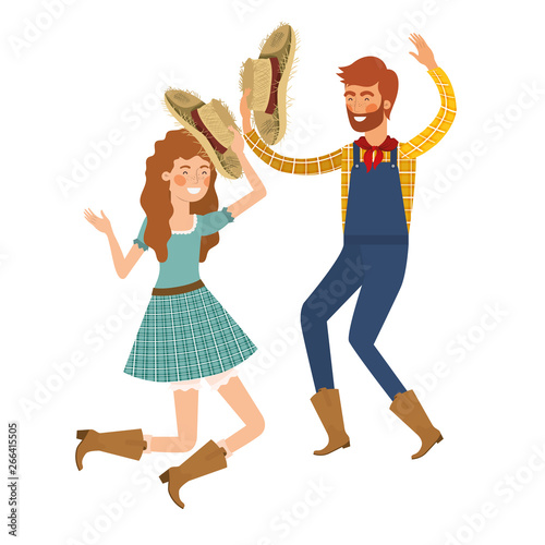 farmers couple dancing with straw hat