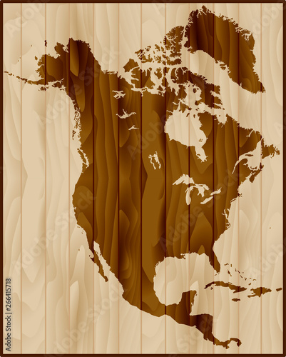 North America map on wood background