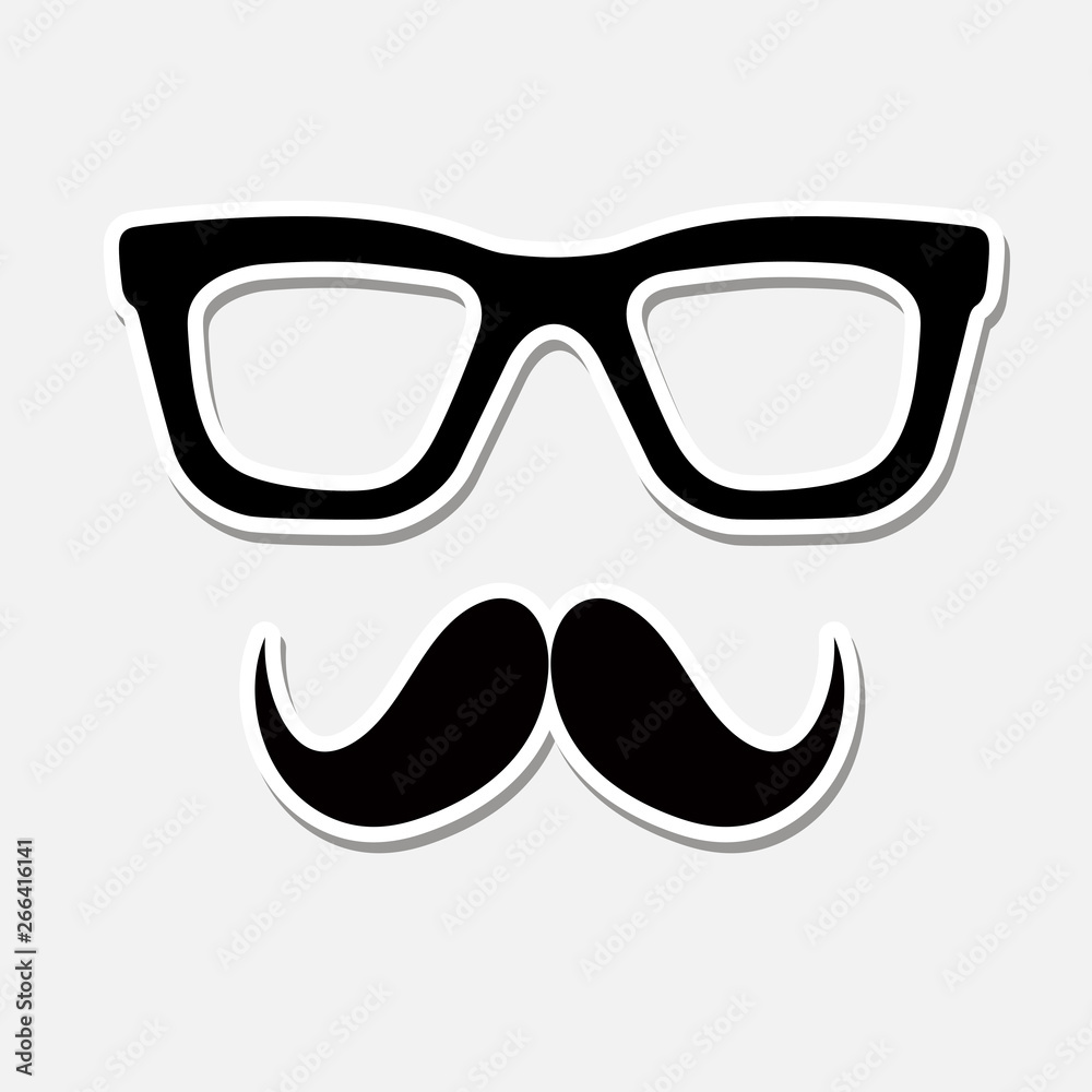 Nerd glasses and mustaches.Black isolated illustration on white background with shadow