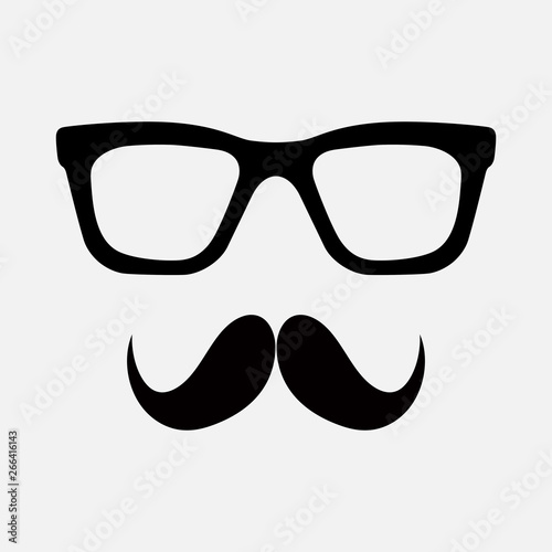 Nerd glasses and mustaches.Black isolated illustration on white background with shadow