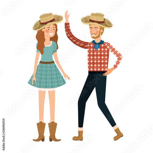 farmers couple dancing with straw hat