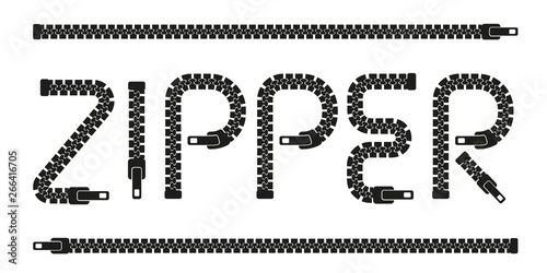 Zipper word blsck simple style letters set.