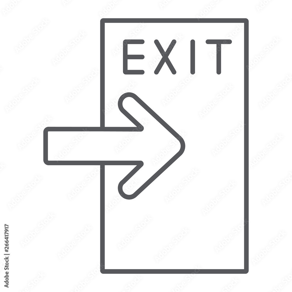 Exit thin line icon, evacuate and emergency, output sign, vector graphics, a linear pattern on a white background.