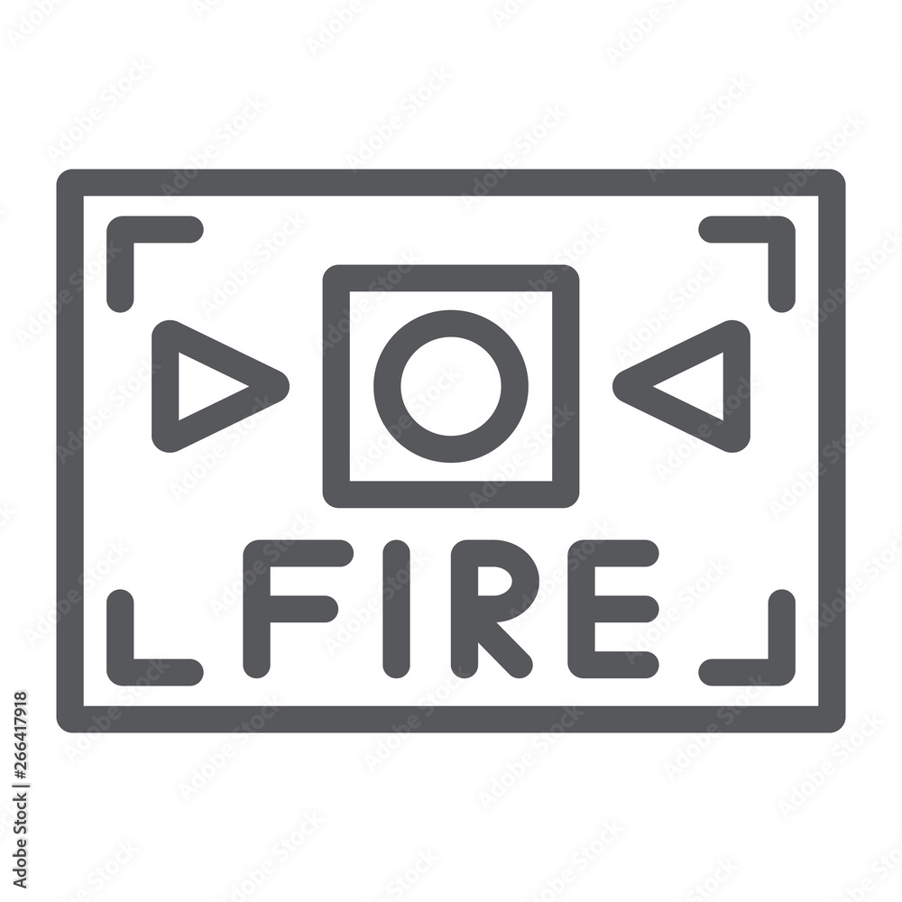 Fire alarm line icon, safety and equipment, fire alert sign, vector graphics, a linear pattern on a white background. Fire alarm line icon, safety and equipment, fire alert sign, vector graphics, a linear pattern on a white background.
