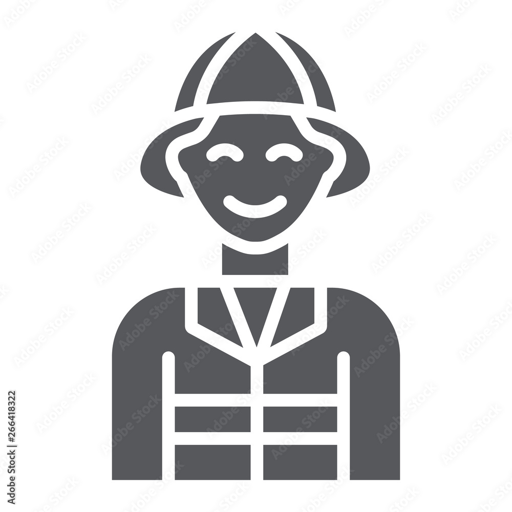 Firefighter glyph icon, fire and person, fireman sign, vector graphics, a solid pattern on a white background.